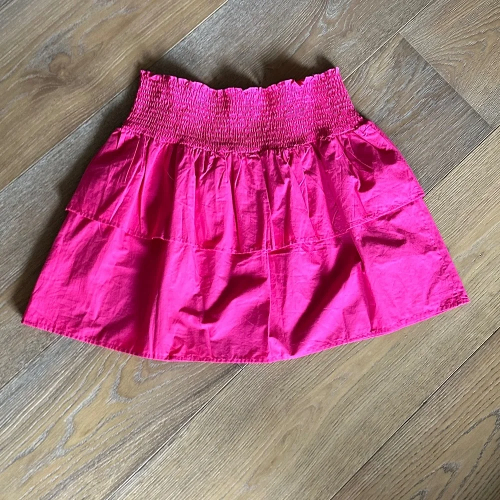 HT360 Collective Layered Ruffle Mini Skirt Fuchsia Smocked Waist Size M - Picture 9 of 9
